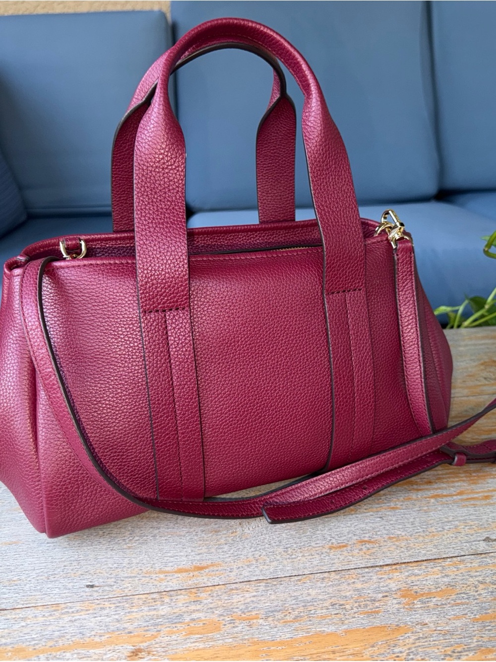 MICHAEL KORS Romee Pebble Leather Satchel Color: Mulberry Original $340 - Picture 5 of 17